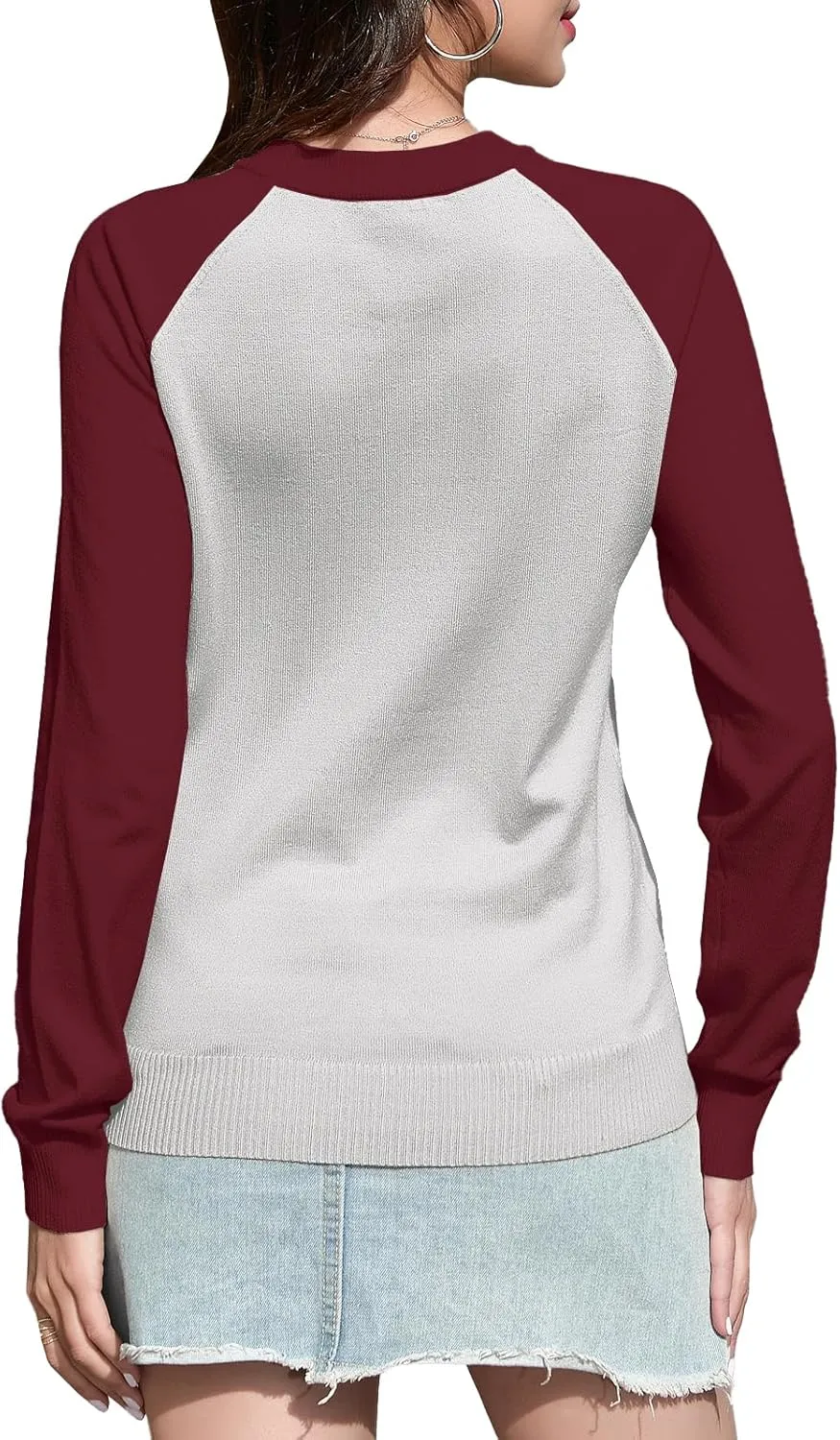 SANGTREE Women's Raglan Long Sleeve Color Block Crew Neck Pullover Knit Sweaters