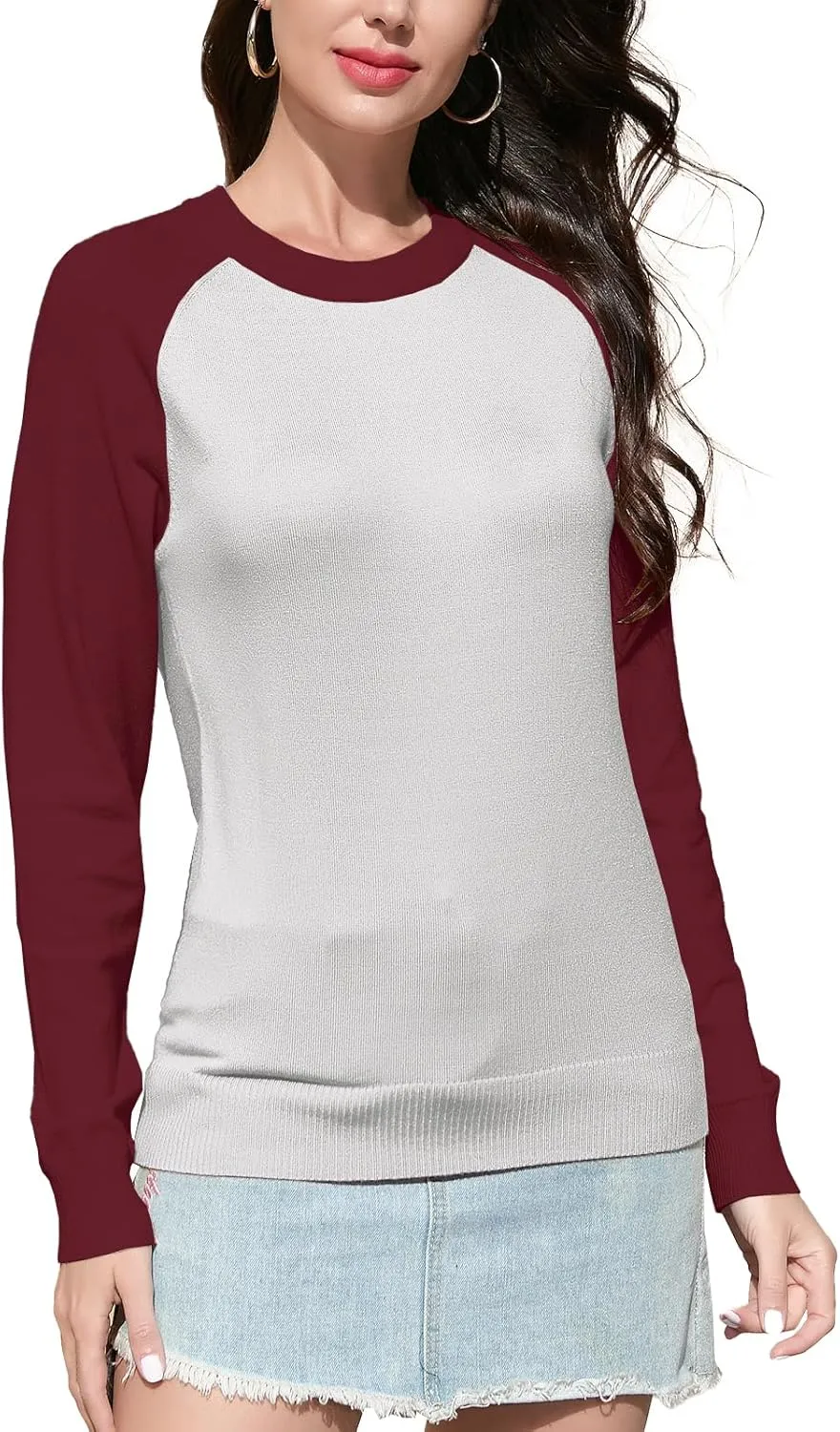 SANGTREE Women's Raglan Long Sleeve Color Block Crew Neck Pullover Knit Sweaters