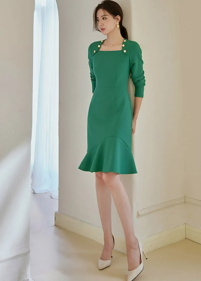 SQUARE NECK FISHTAIL DRESS