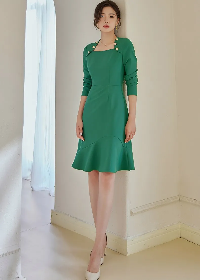 SQUARE NECK FISHTAIL DRESS