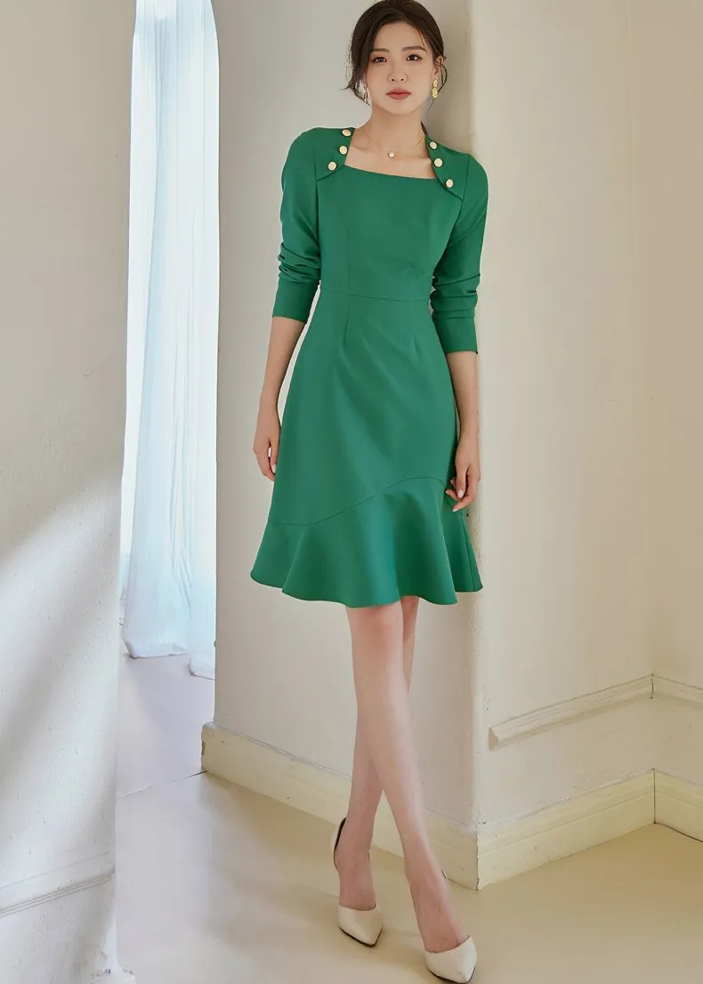 SQUARE NECK FISHTAIL DRESS