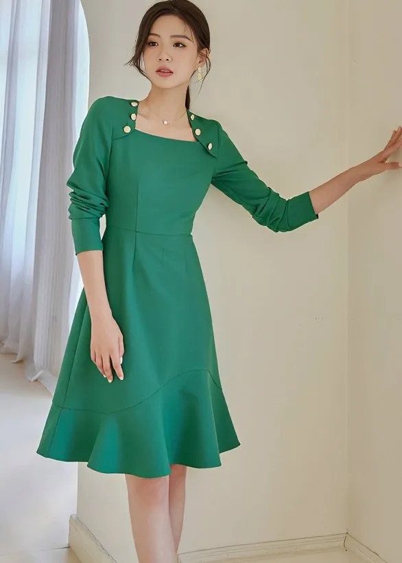 SQUARE NECK FISHTAIL DRESS