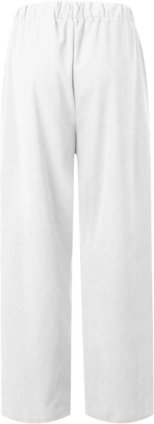 Straight Wide Leg Corduroy Pants Women Business Casual High Waisted Pull On Work Pants Comfy Soft Elastic Waist Pants