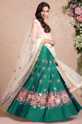 Stunning Green Colored Floral Embroidered Lehenga Choli