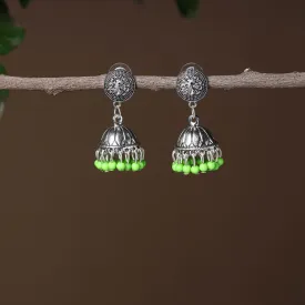 Syra Handmade Oxidised Silver Jhumki Bead work Earrings