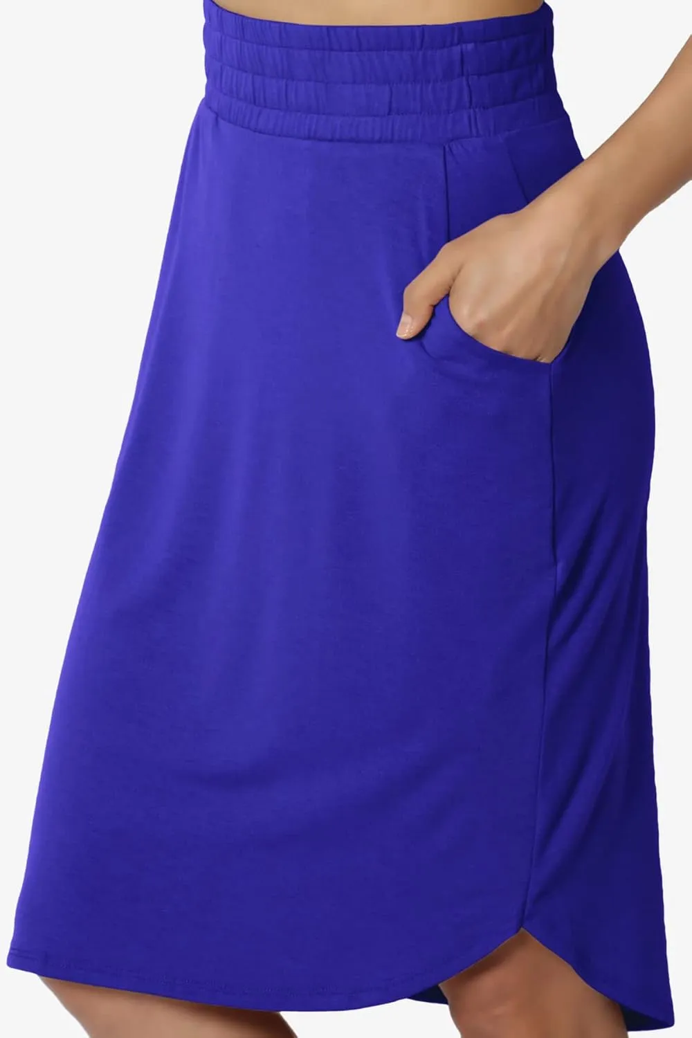 TheMogan Women's Elastic High Waist Soft Midi Skirt w Pocket Comfortable Casual Everyday Wear