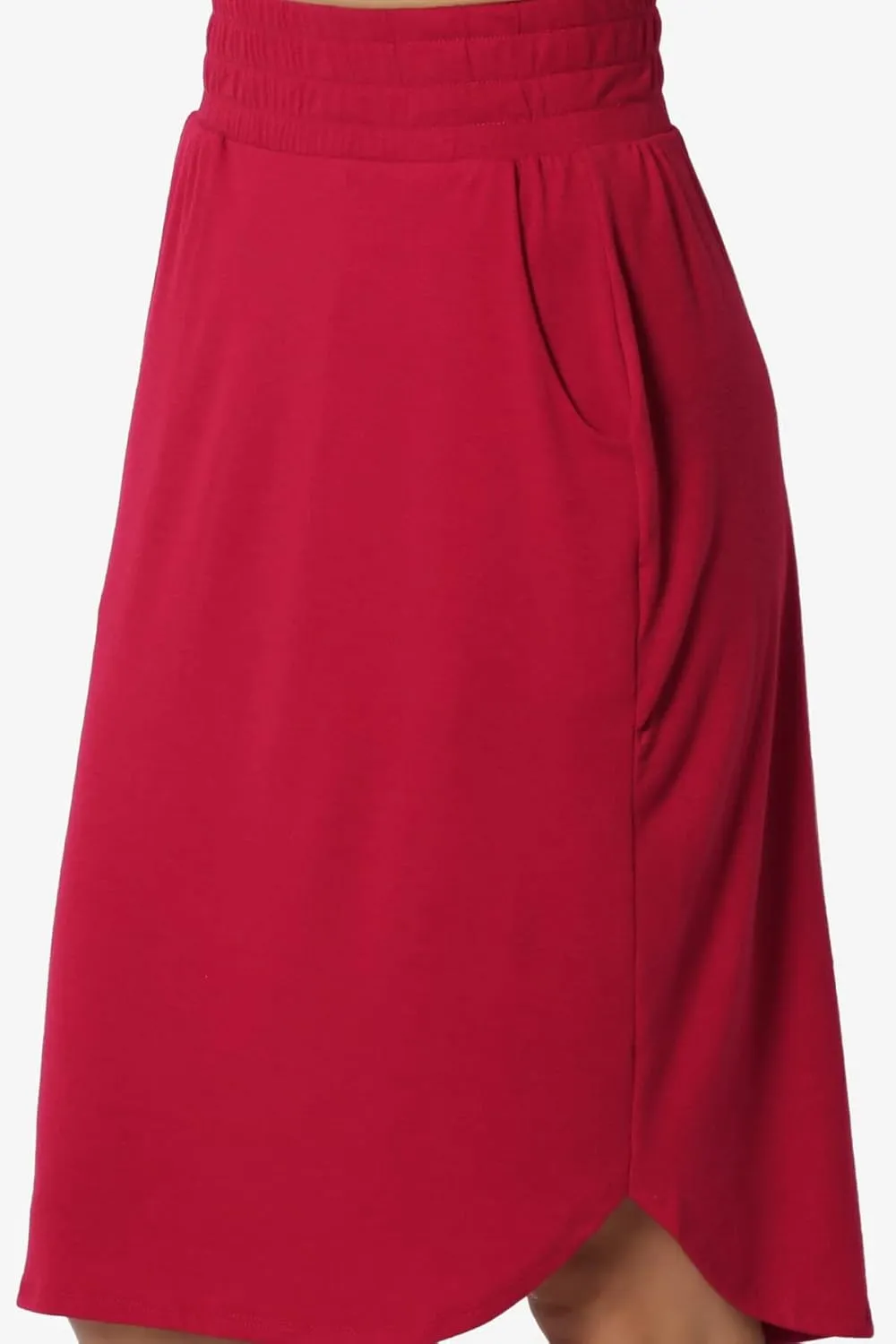 TheMogan Women's Elastic High Waist Soft Midi Skirt w Pocket Comfortable Casual Everyday Wear