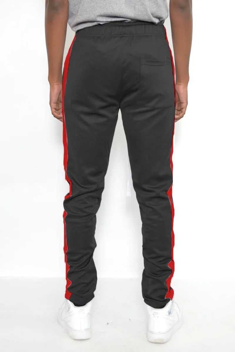 WEIV GEAR Mens Single Stripe Track Pants Slim Fit Stretch Trouser Elastic Jogger