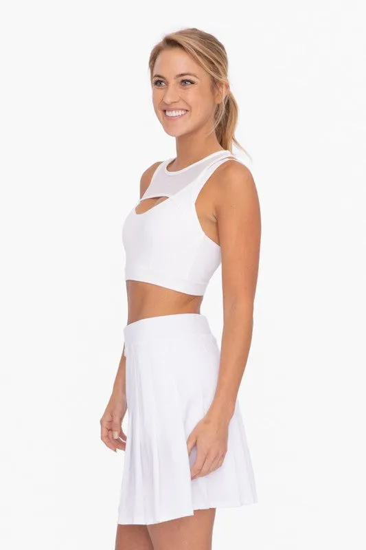 White Harness Mesh Hybrid Racerback Sports Bra