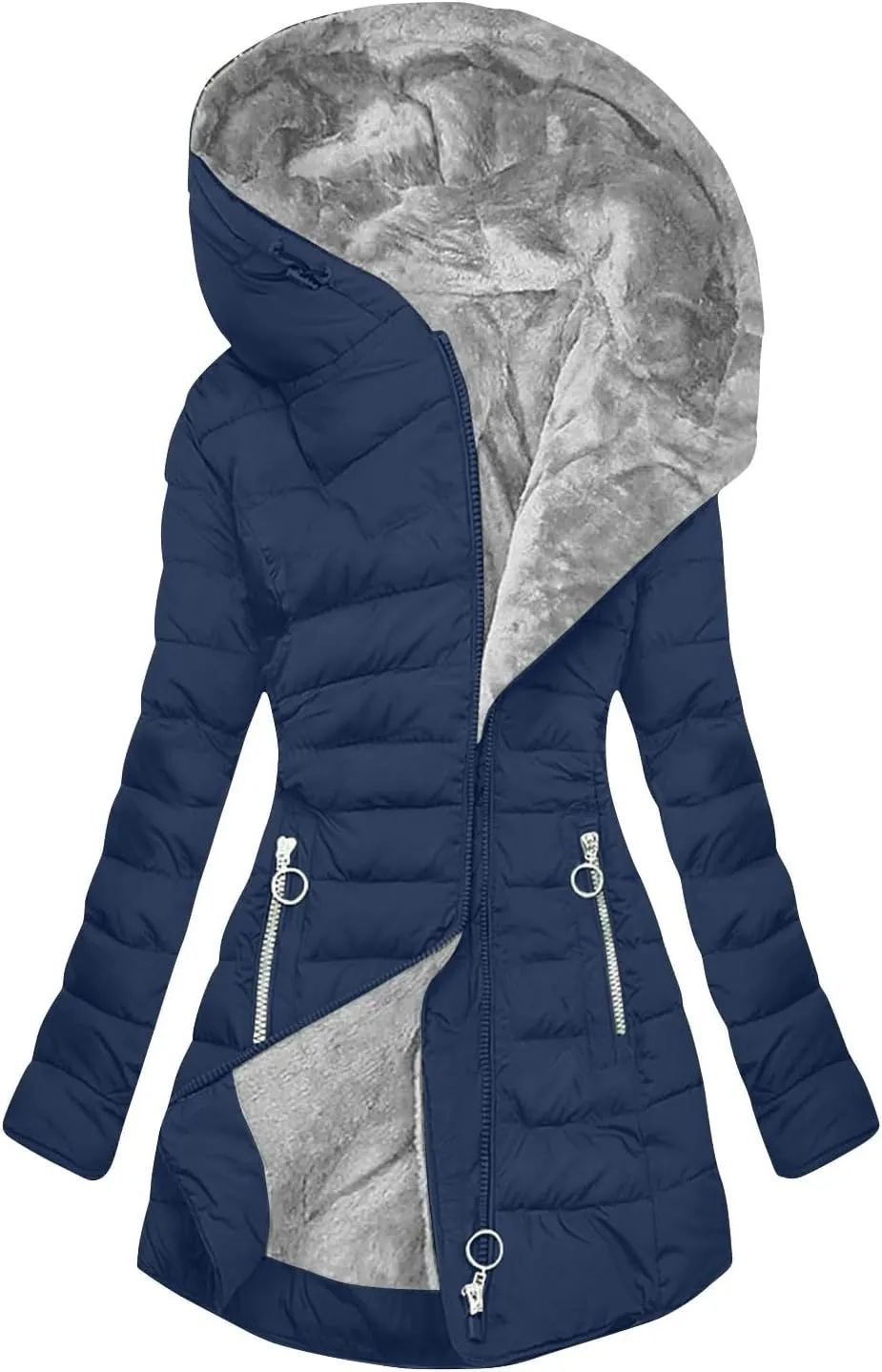 Winter Coats for Women Trendy Thicken Hooded Coats Zip Up Oversized Jackets Comfort Long Coats with Pockets