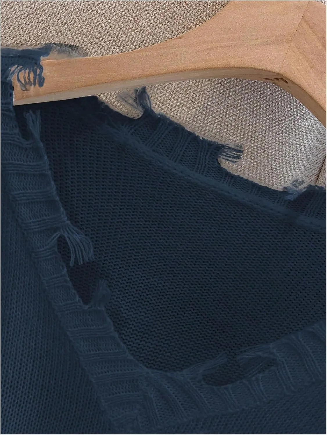 Women's Graphic Sweaters V Neck Long Sleeve Distressed Sweaters Raw Hem Knitted Pullover Top