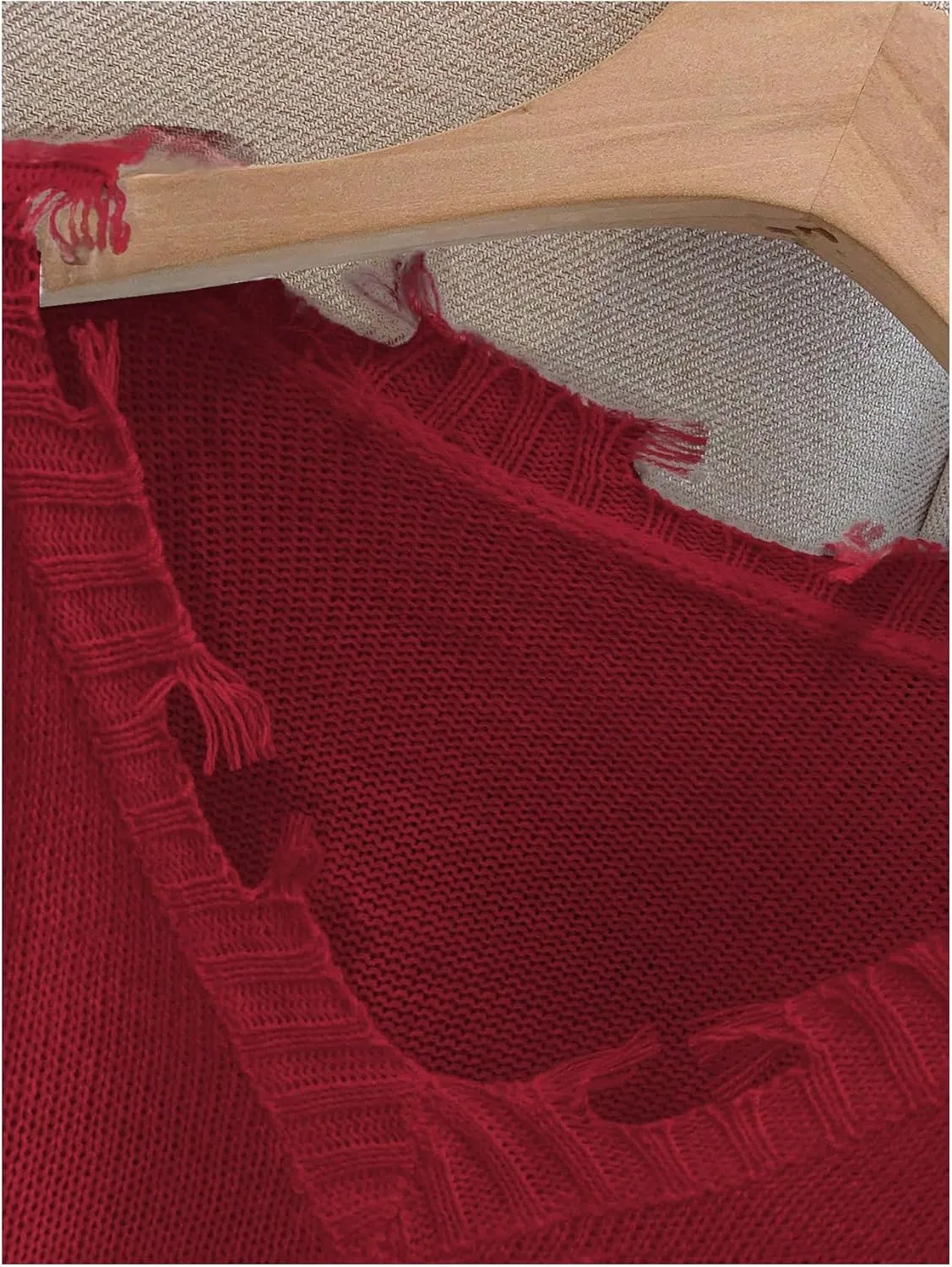 Women's Graphic Sweaters V Neck Long Sleeve Distressed Sweaters Raw Hem Knitted Pullover Top