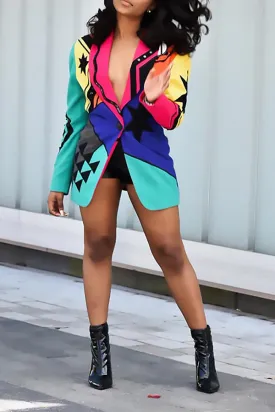 xiangtuibao Graphic Print Bright Single Breasted Coat