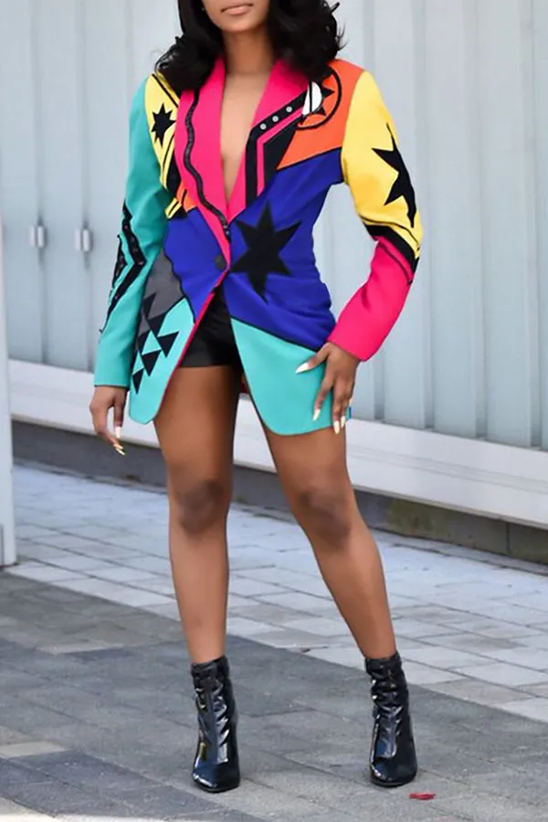 xiangtuibao Graphic Print Bright Single Breasted Coat