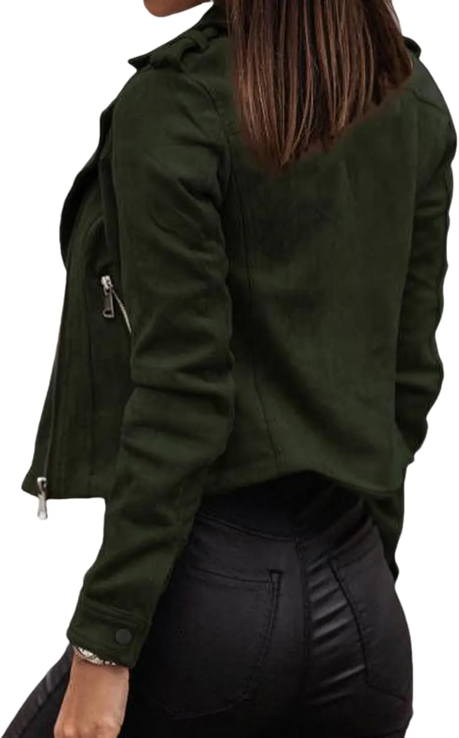 ZWRXW Faux Suede Leather Coats for Women Casual Asymmetric Zip Lapel Short Outwear Fall Fashion Moto Biker Jacket Coats